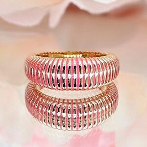 Gorjana Ring 18k Gold Plated Pink Catalina Enamel Striped Boho Barbiecore